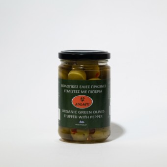 Masline Verzi Umplute cu Ardei Bio 320g